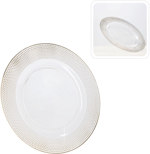 Läbipaistev kuldne ümmargune alus-/dekoortaldrik 33 cm (6 tk)