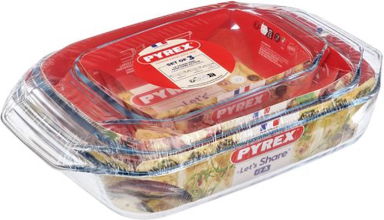 PYREXi klaasist ahjuvormide komplekt 3 tk (1,4 l + 3 l + 4 l)