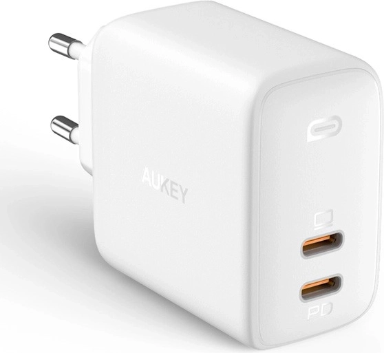 AUKEY Omnia Duo PA-B4 võrgulaadija, 2× USB‑C, Power Delivery 3.0, GaN, 65 W, valge