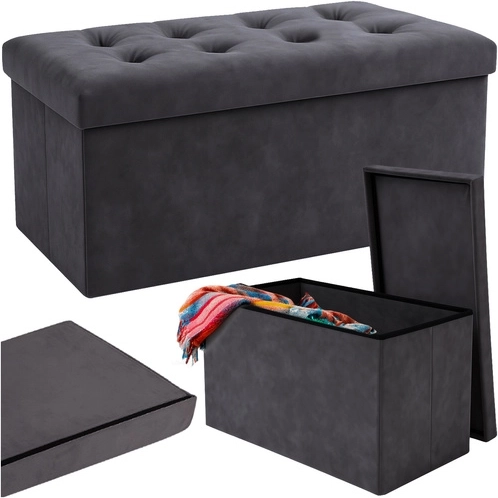 Folding velvet pouf ottoman with storage 76 × 38 × 38 cm RUHHY