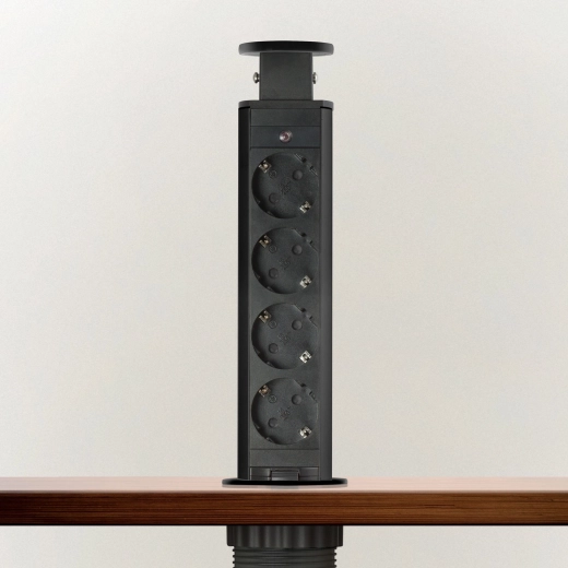 Retractable desktop power strip with 4 sockets