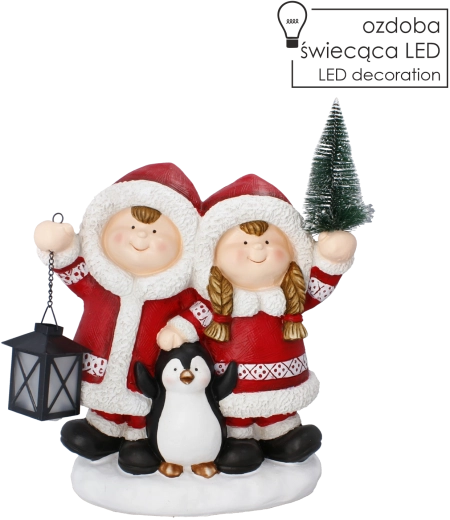 Jõuludekoratiivne figuur „lapsed laternaga” LED-valgustusega – 1 tk