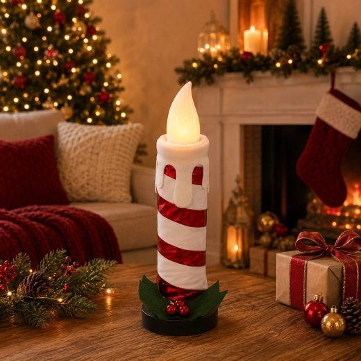 Christmas LED Candle, White and Red, 60 cm