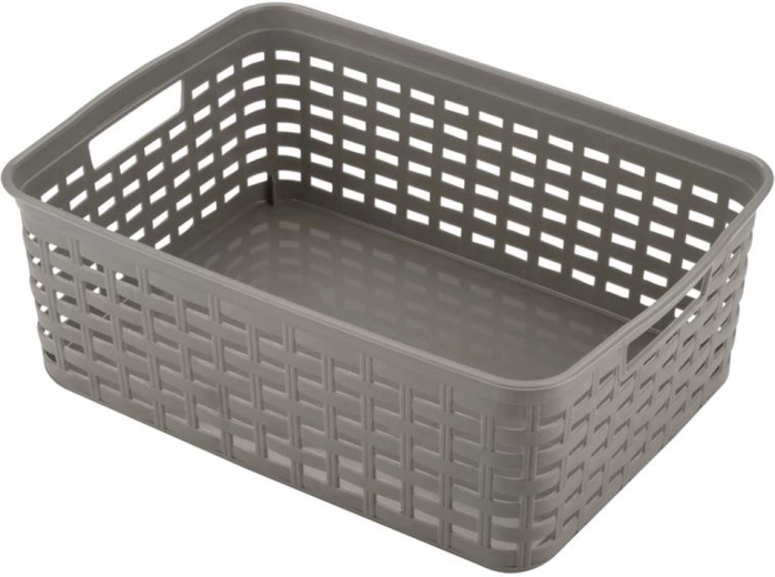 Plastikust hoiukorv HEIDRUN rotangmustriga, 39 × 29 × 13 cm – 1 tk