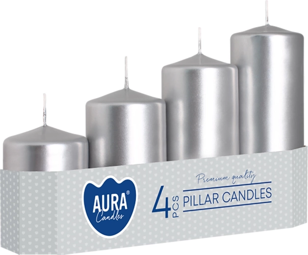 Graduated Metallic Silver Advent Candles - 4 pcs