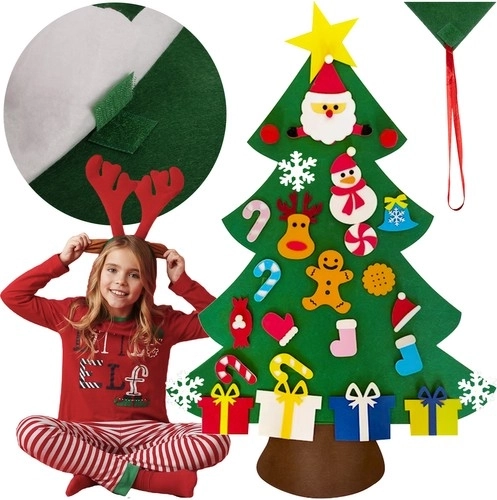 DIY felt Christmas tree for the wall with ornaments 90 cm