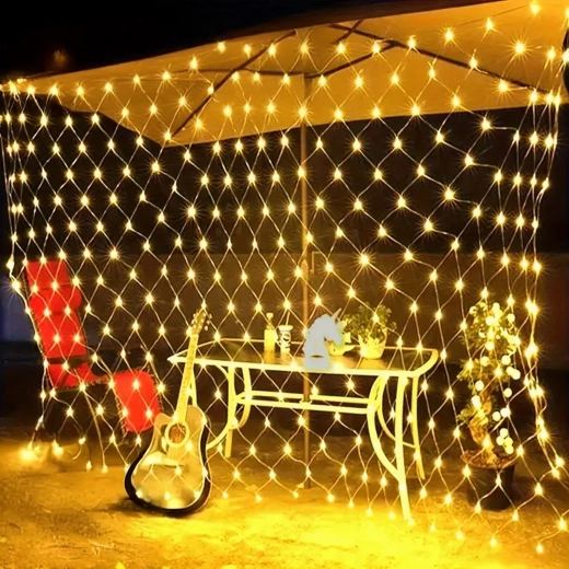 Jõululik LED-valgustusvõrk, soe valge, 2 × 2 m, 144 LED-i, 8 režiimi