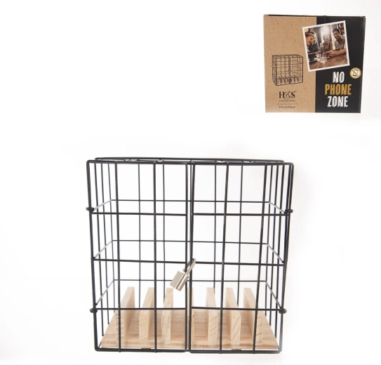 Lukustatav mobiiltelefoniseif puidust ja metallist 19 × 11 × 19 cm