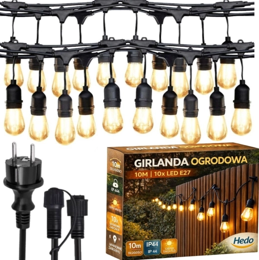 Välistingimustesse sobiv valgusvanik 10 m 10 LED E27 pirniga, soe valge, IP44
