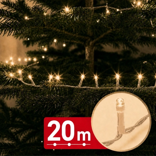 LED string light with timer, 20 m, 400 LEDs, warm white