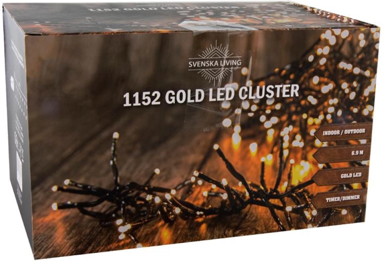 Jõuluvalguskett 1152 LED-klaster 6,9 m, soe kuldne