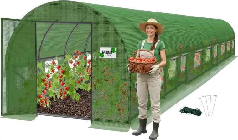 10-segmendiline roheline aiakiletunnel 10 × 5 × 2 m tiibustega