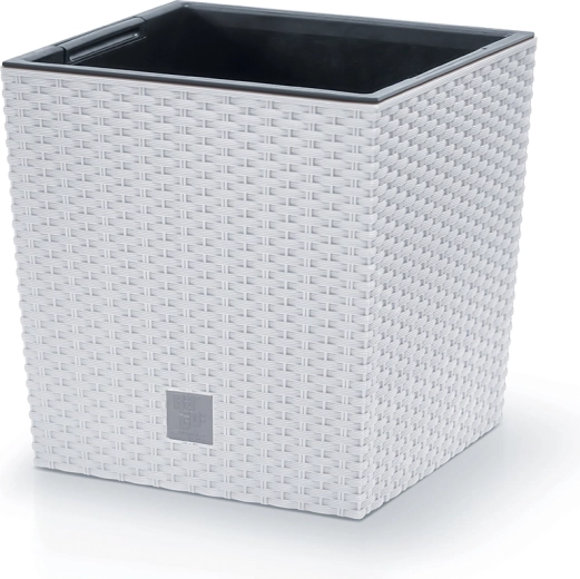 Rotangivälimusega lillepott sisemise vahepotiga 20 cm – valge