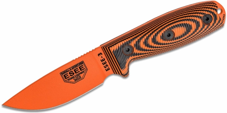 ESEE Model 3 3D Orange ellujäämisnuga 8,8 cm, G10, must-punane, must vutlar