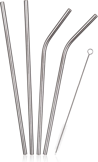 Set of stainless steel straws with cleaning brush - 4 pcs
