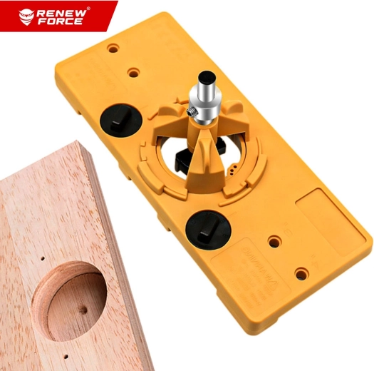 Renew Force hole-drilling jig for cup cabinet hinges 15–35 mm with a set of cutters