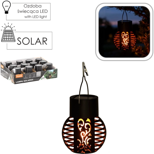 Päikeseenergial ripp-latern leegiefektiga, must, 7 × 7 × 9 cm
