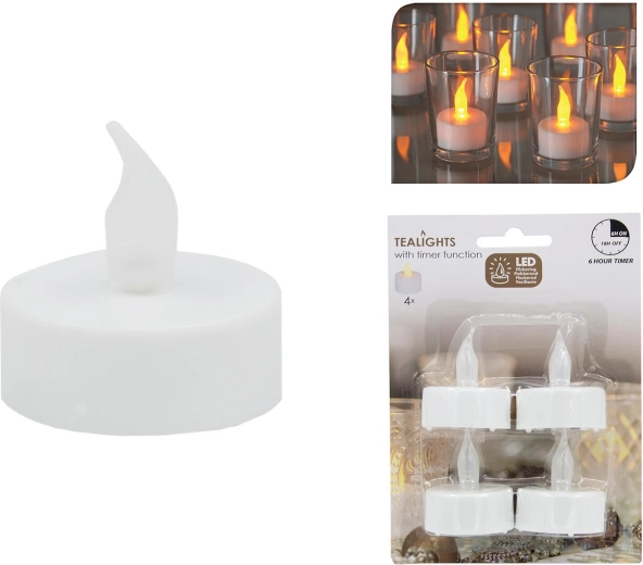 LED-teeküünalde komplekt taimeriga, valge, läbimõõt 3,5 cm (4 tk)