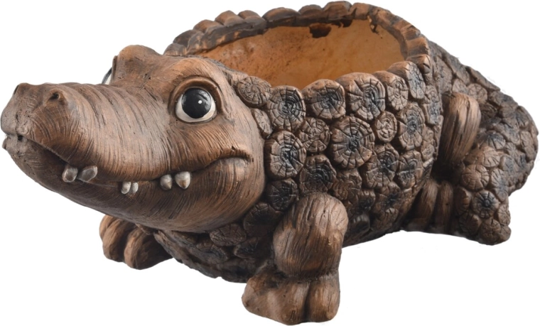 Krokodilli kujuline lillepott RONA puidudekooriga 51 × 28 × 21 cm