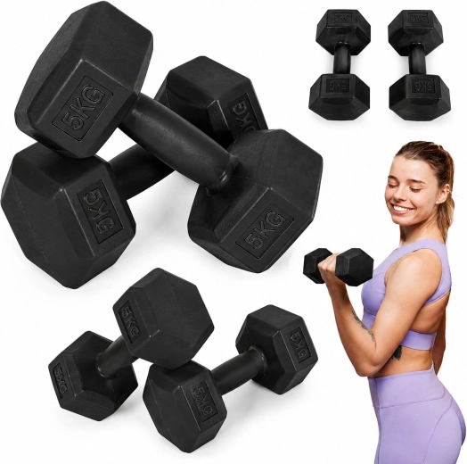 Heksagonaalsed hantlid MOVEPRO 2×5 kg (komplekt 10 kg) must