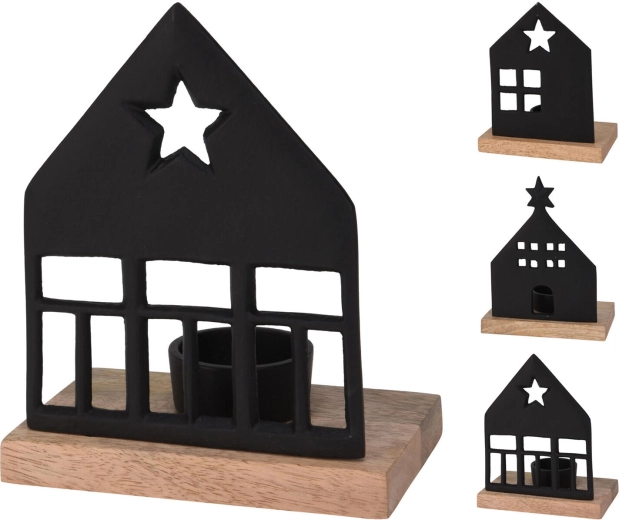 Decorative House Tealight Holder Made of Aluminium and Mango Wood - 1 piece
