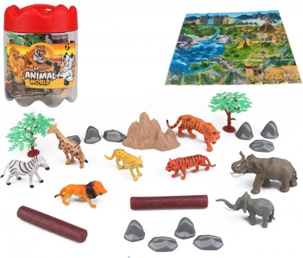 Safari loomakeste komplekt 21 tk kaasaskantava karbi ja mängumatiga