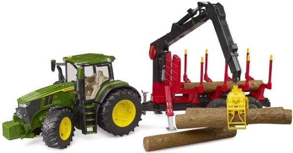 Bruder John Deere 7R 350 traktor metsahaagise ja 4 palgiga