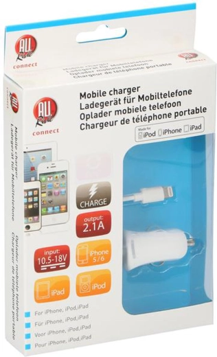 Autolaadija iPhone’ile, iPad’ile ja iPod’ile – valge