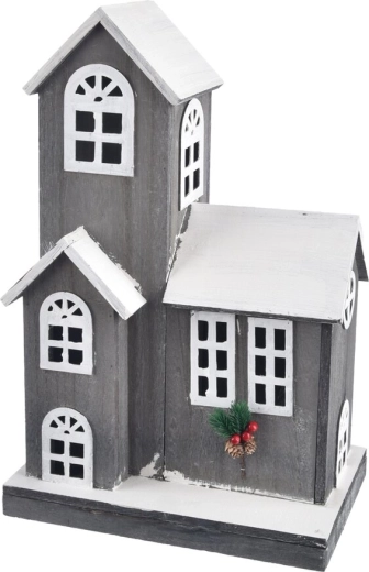 Dekoratiivne puidust majake LED-valgustusega, hall, 52 cm