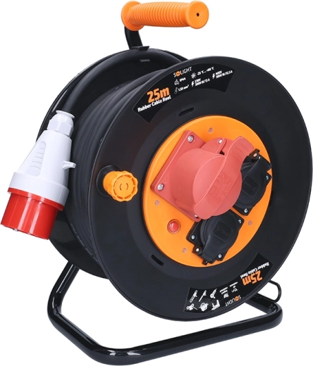 Solight 25 m pikkune kaablirulliga pikendusjuhe, 400 V + 230 V, IP44