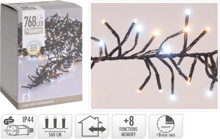 Jõulu LED-valguskett 5,6 m, 768 LED-i, soe valge, 8 funktsiooni, IP44, taimeriga - 1 tk