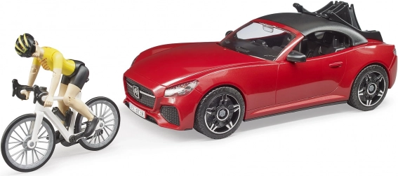 Bruder Dodge’i sportauto koos jalgratturina figuuri ja jalgrattaga