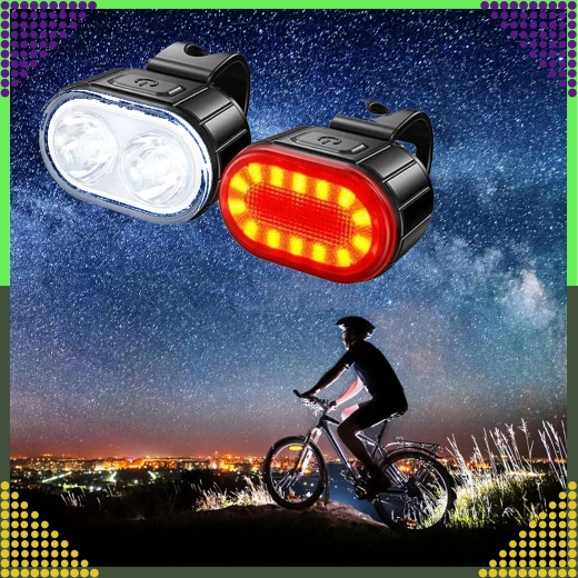 LED-rattatulede komplekt, eesmine ja tagumine, USB-laetav, veekindel, 2 tk