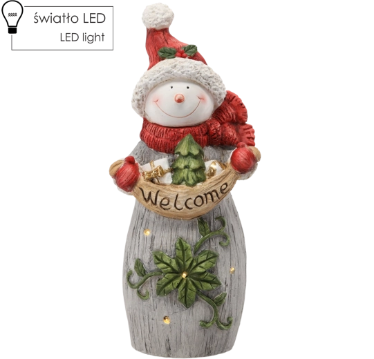 Jõulune lumememme kuju sildiga Welcome, LED-valgustus 55 cm
