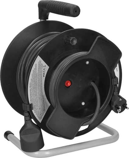 Solight pikenduskaabel rullil 25 m, 1 pistikupesa, must - 1 tk