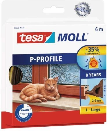 Akende ja uste tihend P-profiiliga 9 × 5,5 mm, pruun, 6 m