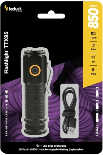 Technik TTX85 taktikaline taskulamp 850 lm akuga 18650