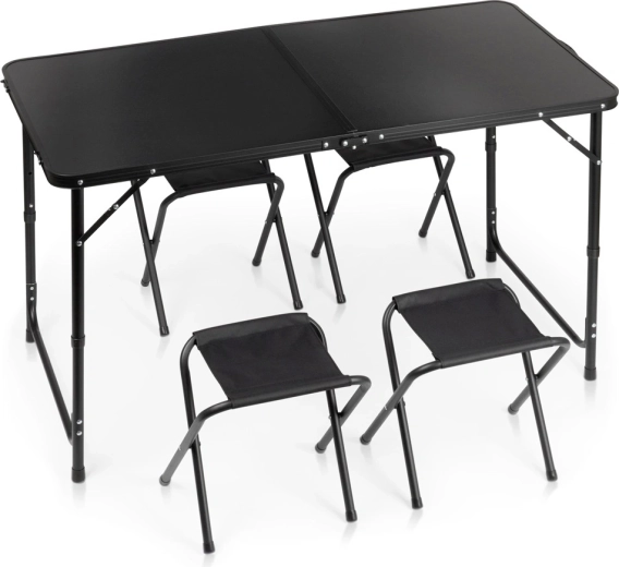 Vilde kokkupandav matkalaud 4 taburetiga, must, 120 × 60 cm