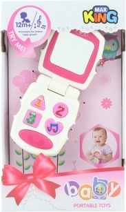Laste roosa beebitelefon helide ja tuledega