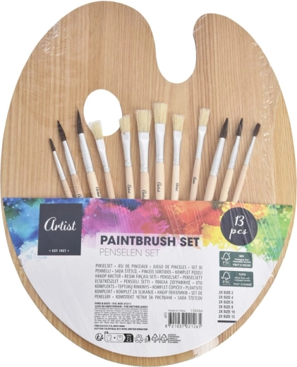 Puidust maalimispalett 12 pintsli komplektiga, 25 × 31 cm