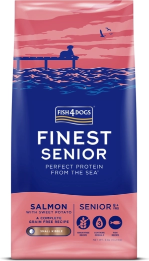 Graanulid väikestele eakamatele koertele lõhe ja bataadiga FISH4DOGS Finest 6 kg