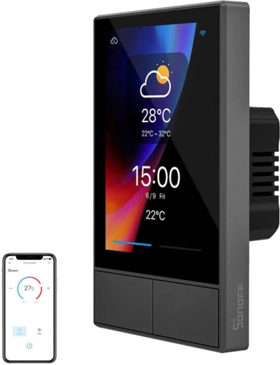 Smart wall-mounted Wi‑Fi panel SONOFF NSPanel for home control (black, 120 mm)