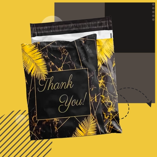 Fooliumist postitusümbrikud (kullerümbrikud) 255 × 370 mm, mustad kirjaga Thank You, 50 tk
