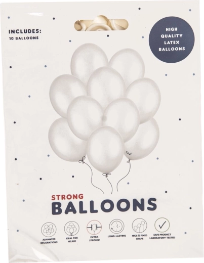 Pearlescent latex balloons 27 cm - 10 pcs – White
