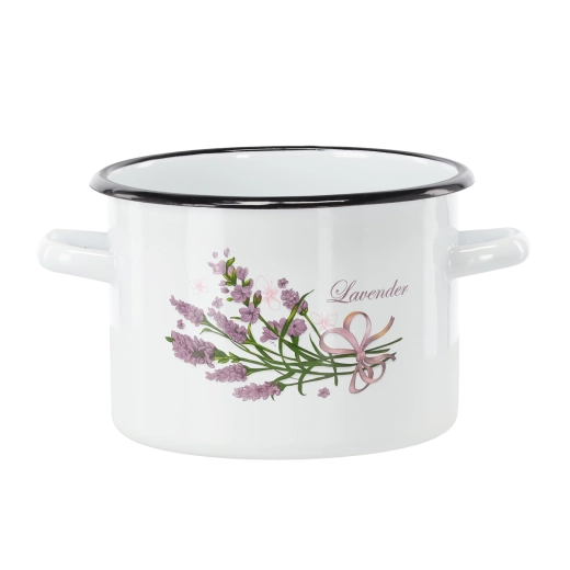 Emailpott 3 l (18 cm) valge lavendliga