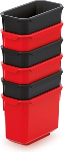 Komplekt 6 plastist hoiukasti KISTENBERG X Block 140 × 75 × 105 mm – must-punane