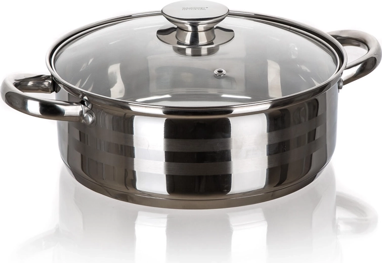 Roostevabast terasest hautamispott klaaskaanega 28 cm LIVING, 6,6 l