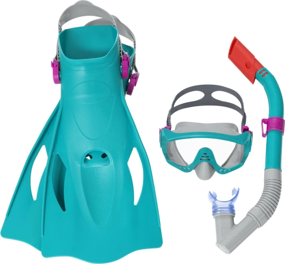 Türkiissinine snorkeldamiskomplekt BESTWAY – mask, snorkel ja reguleeritavad lestad 41–46