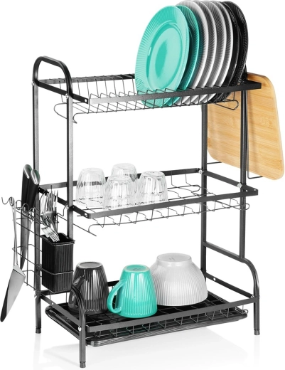 Metallist nõudenõruti, must, 3-tasandiline 54,5 × 24,5 × 60 cm