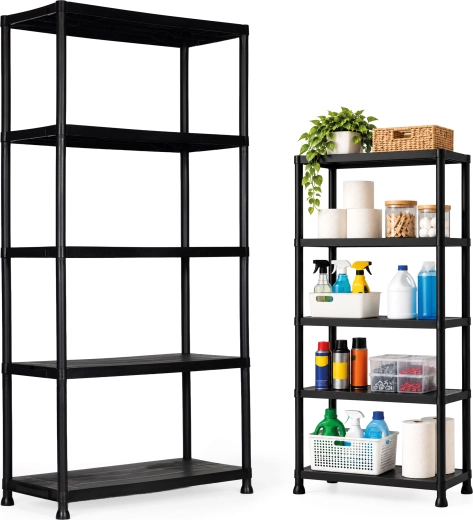 ModernHome Plastic Shelving Unit with Five Shelves for Garage and Home